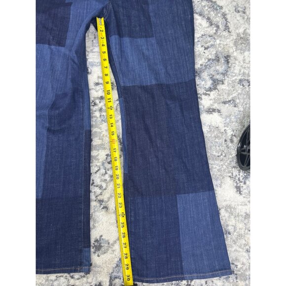 Chico's So Slimming Girlfriend Patchwork Flare Blue Denim Jeans Size 16 - Picture 5 of 11